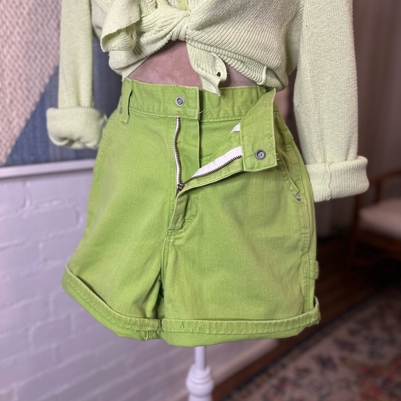 Lee Green Riveteted Dungarees Denim Shorts - Picture 7 of 10